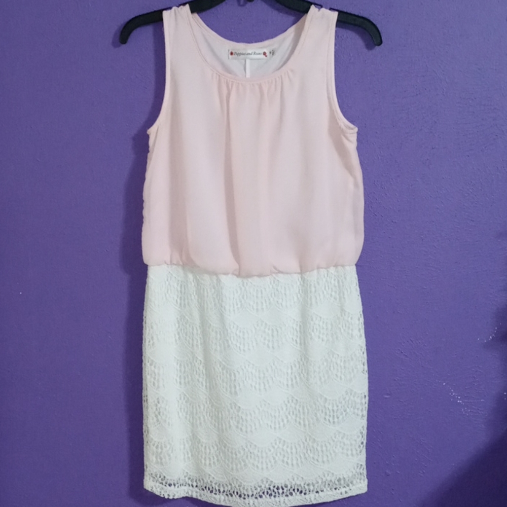 Blush pink and white lace dress